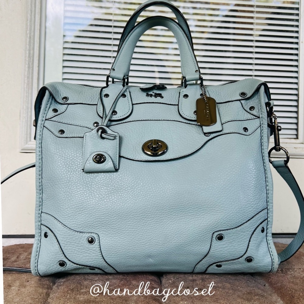 Coach Elevated Rhyder 33 Cornflower Blue Pebbled Suede Leather Shoulder Bag - Picture 9 of 16